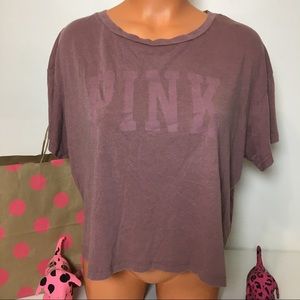 PINK VICTORIA’S SECRET LOGO CROPPED BOXY SHIRT
